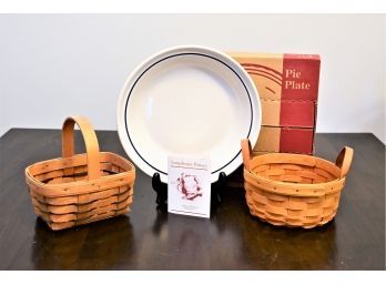Pair Of Handwoven Longaberger Baskets And Pie Plate