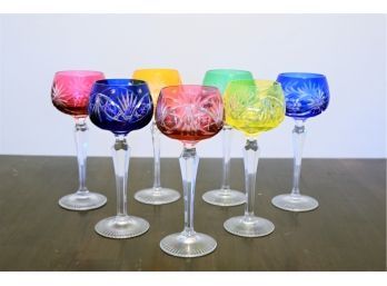 Colored And Etched Glass Goblets