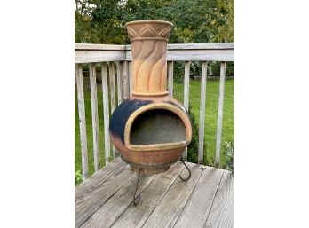 Outdoor Clay Chimenea With Iron Stand