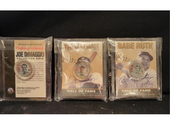 Ruth, Williams, And DiMAggio Hall Of Fame Colorized Coins