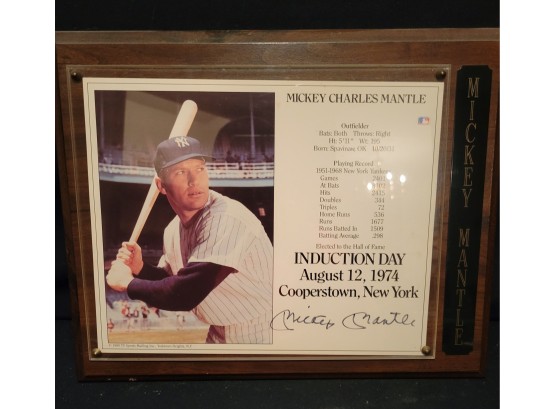 Mickey Mantle Signed Plaque - COA