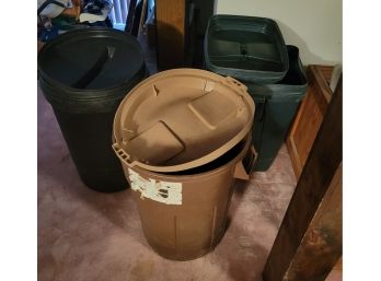 Group Of Garbage Pails With Lids
