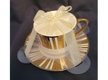 Gold Rimmed Single T-Cup And Saucer