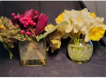 Fall Themed Silk Flowers With Glass Vases