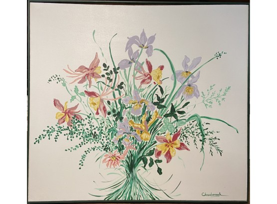 Large Oil Painting Of A Pastel Bouquet By Cheeseborough