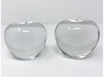 Pair Of Tiffany & Co. Crystal Apple Paperweights With Etched NYSBA Logo