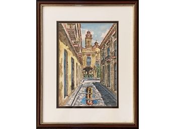 Original Marker And Ink Artwork Of Church Steeple By Salazar, Matted And Framed