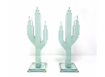 Pair Of Cactus Glass Sculptures