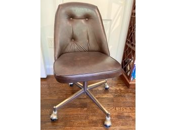 Vintage Steel Tufted Rolling Leather Desk Chair