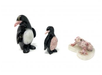 Collection Of Carved Stone Toad And Penguins