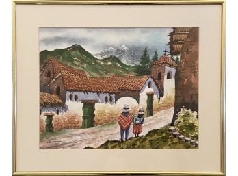 Original Watercolor Painting Of Two Roadside Travelers By Contreras, Painted And Matted