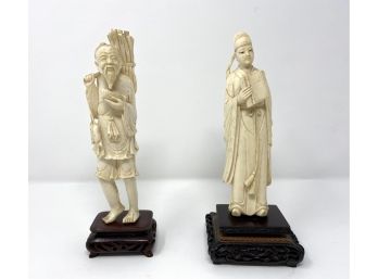 Pair Of Chinese Sculptures- Fisherman And Scholar