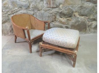 Vintage McGuire Cane And Bamboo Club Chair With Ottoman