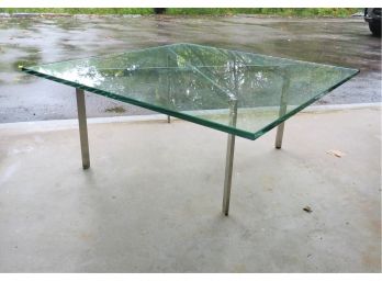 Mid-century Modern Glass Top Coffee Table With Stainless Steel Frame