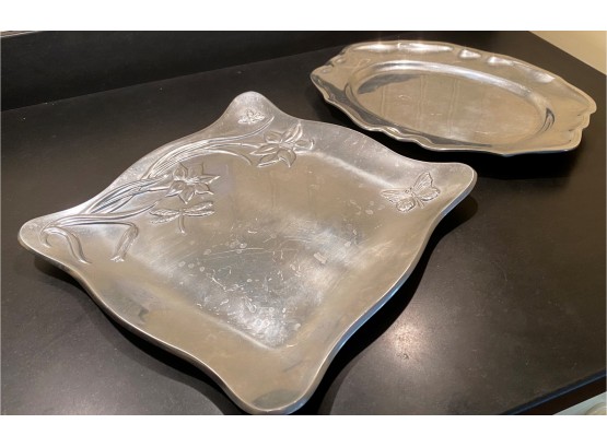 A Pair Of Pewter / Aluminum Serving Platers By Lenox & Wilton Mount Joy