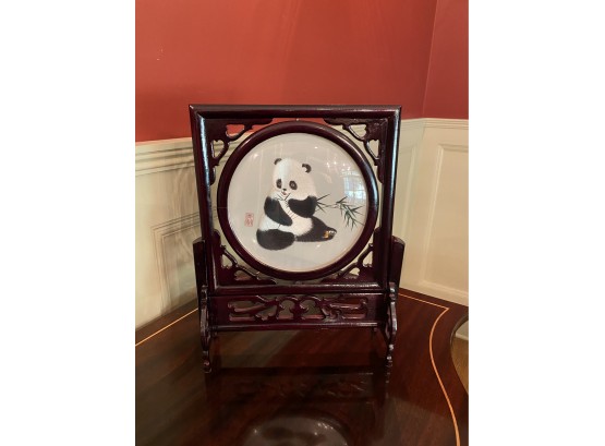 A Chinese Double-Sided Framed  Art Panda On Stand 7' X 11'