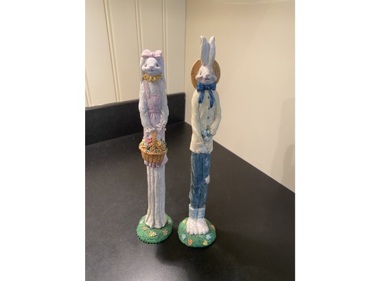 A Cast Resin Decorative Easter Bunnys Skinny Figurines