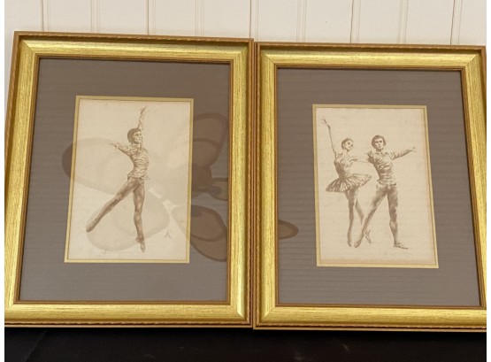 A Pair Of Framed, Signed, Ballet Dancers Print 10' X 12'