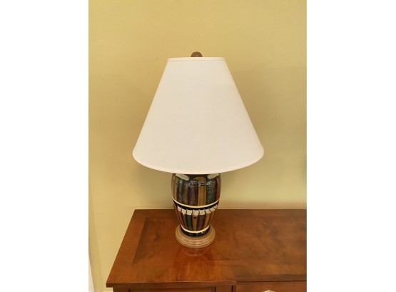 A Painted Ceramic Books Design Table Lamp With Shade