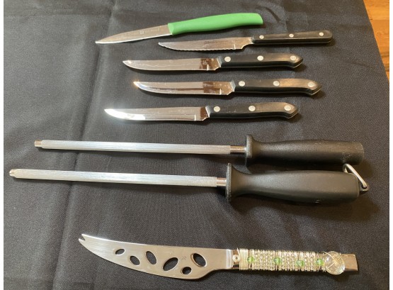 A Group Of Knives And Pair Of Sharpening Knife By Wusthof,  Henckels & WMF