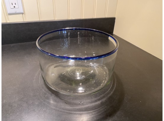 An Hand Blown Clear/cobalt Blue Rim Bowl