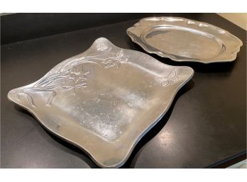 A Pair Of Pewter / Aluminum Serving Platers By Lenox & Wilton Mount Joy