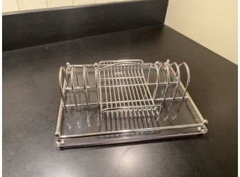 A Chrome Plated Lucite Base Flatware Caddy