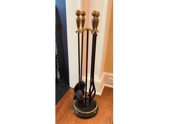 A Set Of Four Pieces Fireplace Tools Plus Stand