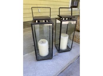 A Pair Of Outdoor Metal  And Glass Lantern