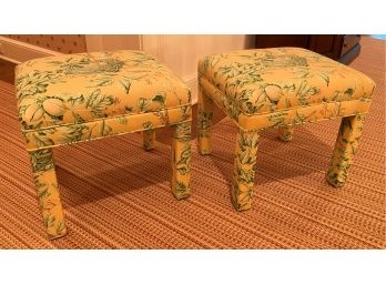 A Pair Of Upholstered Parson Style Small Benches