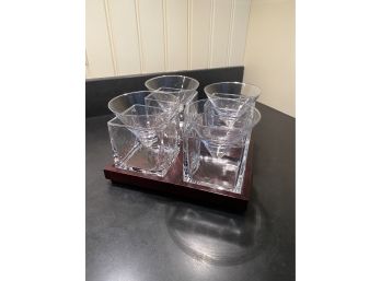 A Set Of 4  Martini Glasses W/ 4 Square Ice Holder In Wood Tray By Redenvelope