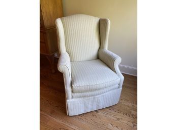A Classic Custom  Upholstered Striped Wing Chair