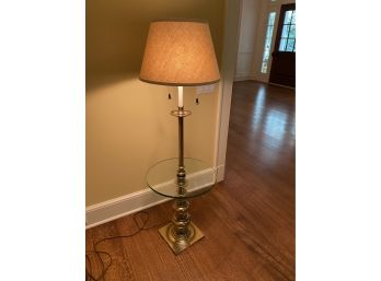 A Stiffel Heavy  Brass Glass Table Floor Lamp & Shade 17' X 53'h.