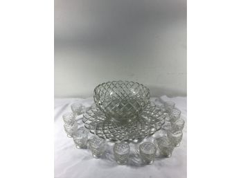 Gorgeous Heavy Crystal Punch Bowl W/ Underplate & 12 Cups (no Ladle)