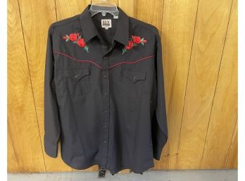 Ely Cattleman Rose Embroidered Western Shirt, Size XL