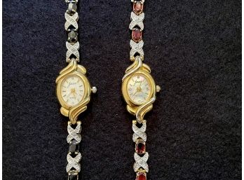 Gold Over Sterling Garnet & Dark Cut Stone Watches
