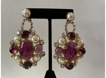Castlecliff Plum Stone & Faux Pearl Dangle Earrings