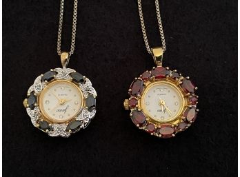 Two Pendant Watches, One With Garnets