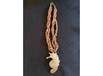 Vintage Freirich Beaded Seahorse Shell Necklace
