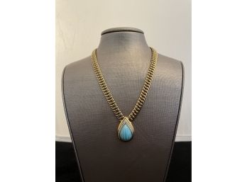 Turquoise Tear Drop Pendant Collar Length Necklace