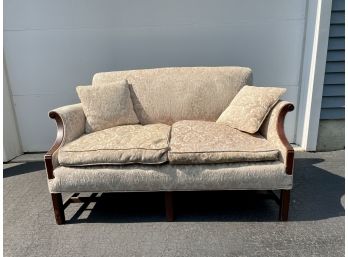 Nicely Upholstered Vintage Settee With Newer Fabric