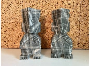 Carved Stone, Possibly Onyx Book Ends From South Africa