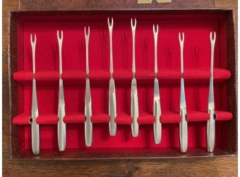 Vintage Kalmar Designs Boxed Set Of Stainless Cocktail Forks, Made In Italy
