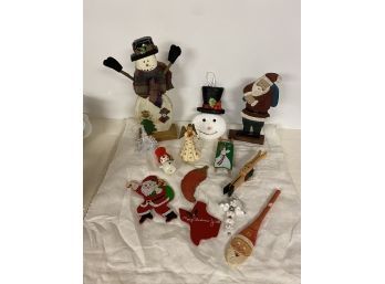 Christmas Decorations, Wood, Plastic, Styrofoam And One Leather Chili Pepper