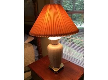 Ceramic Floral Table Lamp With Pleated Shade (1 Of 2)