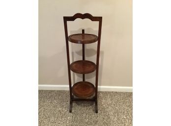 Antique English Traditional Folding 3 Tier Mahogany Wood Pie Stand, 37H