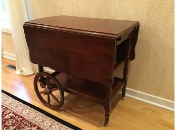 Vintage Mahogany Teacart With Pullout Glass Tray, Single Drawer