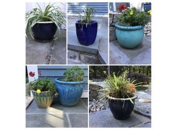 6 Outdoor Planters, Shades Of Blue