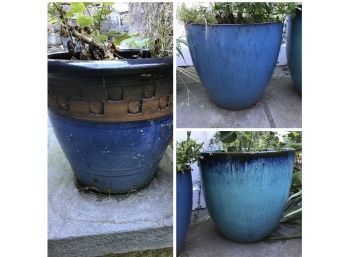 3 Outdoor Planters, Shades Of Blue