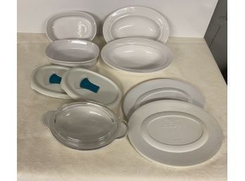 CorningWare Lot - Oval Grab-It Casserole Dish W Lid, 2 Casual Elegance Serving Dishes, French White  Casserole